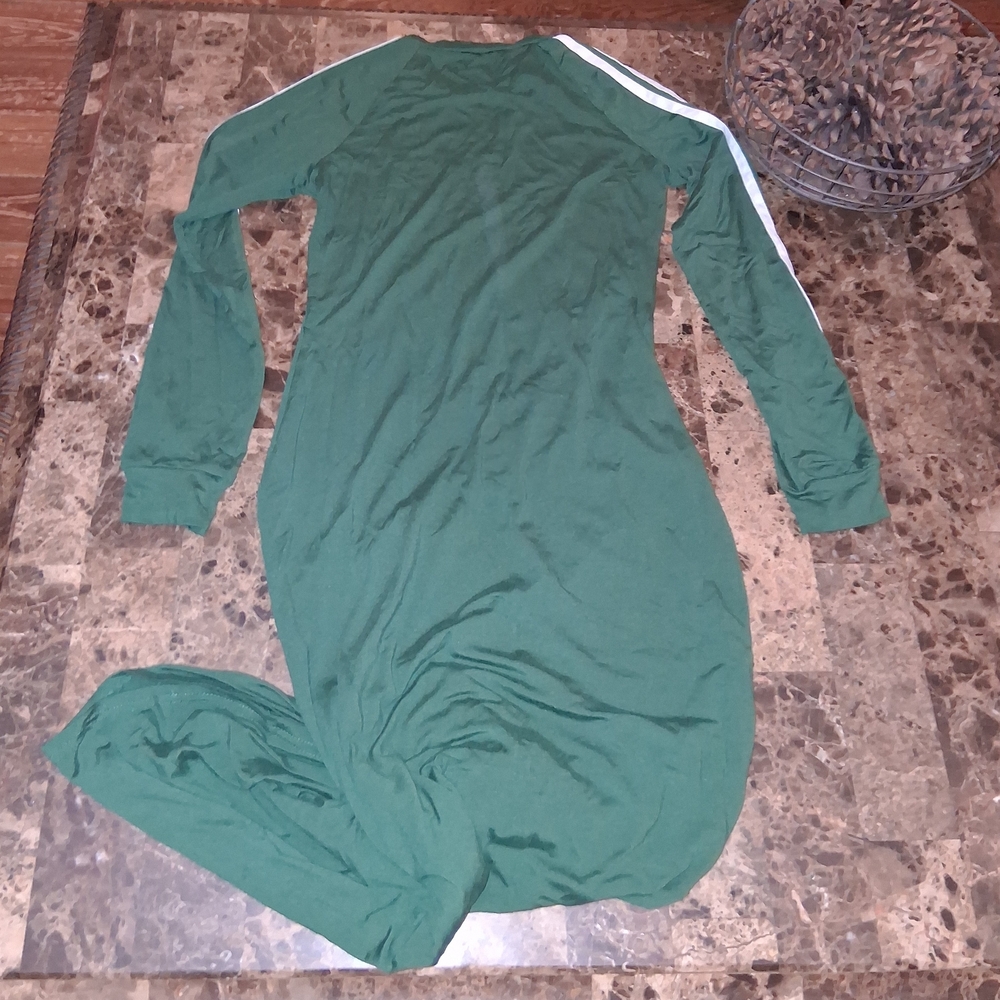 Green Long Sleeve Dress with White Stripes - Picture 2 of 3